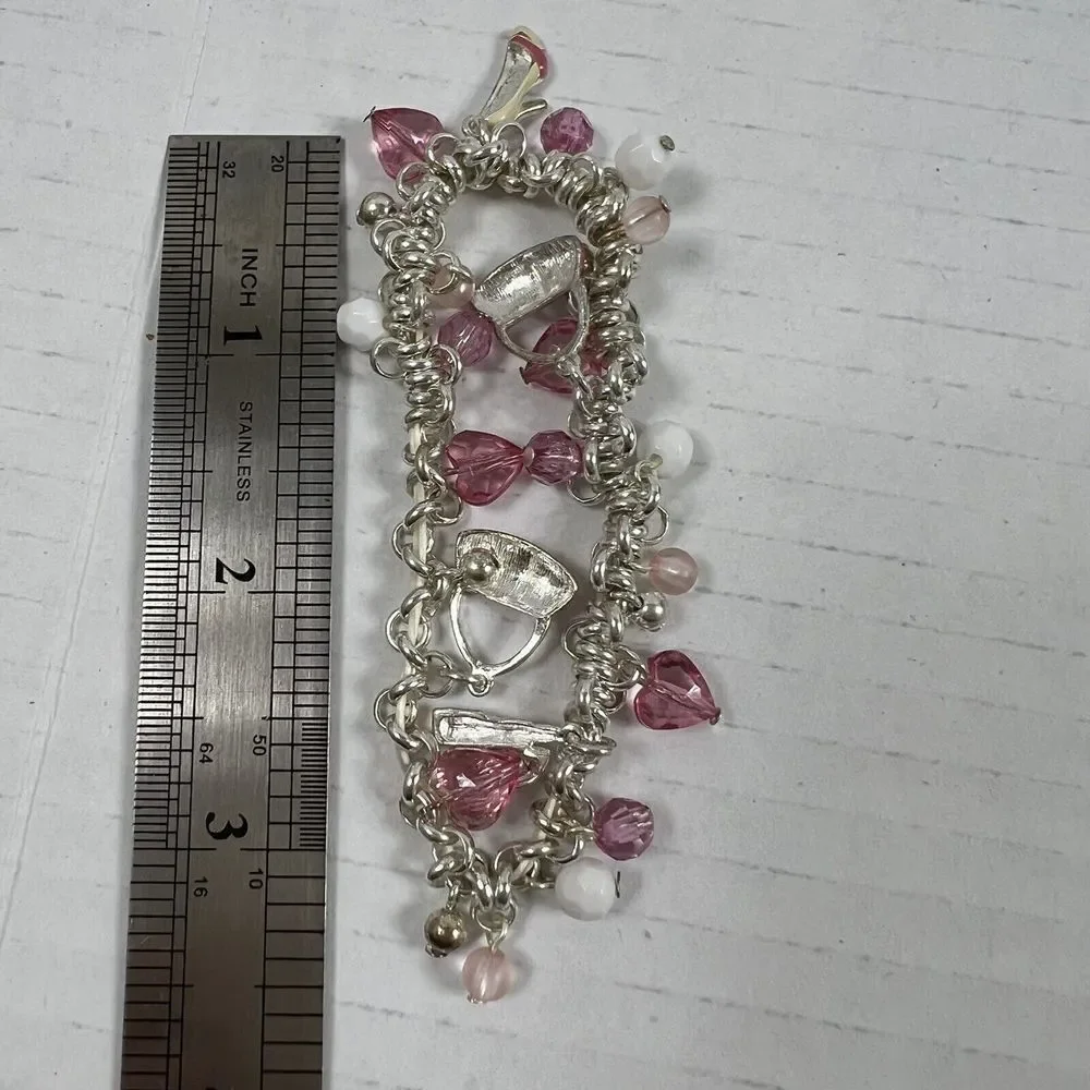 Silvertone Pink Purse, Heels, Lipstick Charm Bracelet